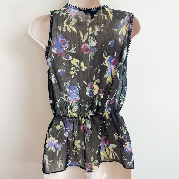 🆕 Express floral peplum sheer scoop neck cami tank top black purple small - Picture 2 of 6